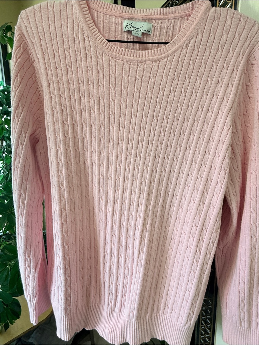 Kim Rogers Light SOFT Pink Cable-Knit Crewneck Sweater in XL